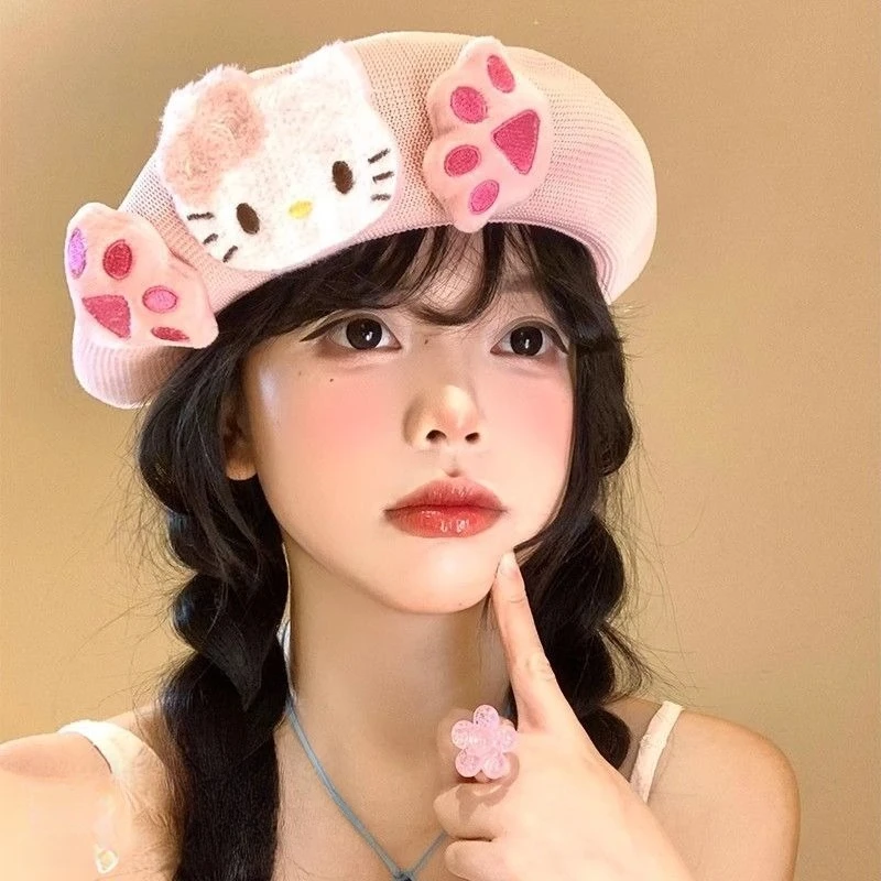 لطيف شخصية كرتونية مرحبا كيتي قبعة مختارة رقيقة تنفس واقية من الشمس Kawaii الإبداعية تنوعا الرسام قبعة هدية عيد