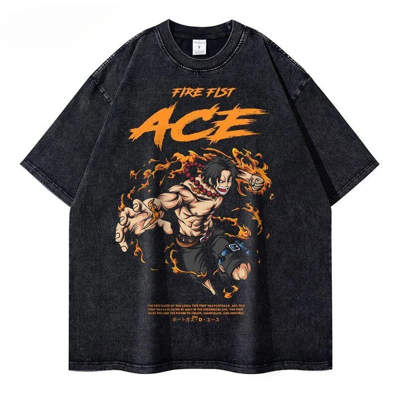 

2025 Men's T Shirts One Piece Anime Print Vintage Washed Short Sleeved Tee Women's Oversized Harajuku Streetwear Y2k Clothes Top