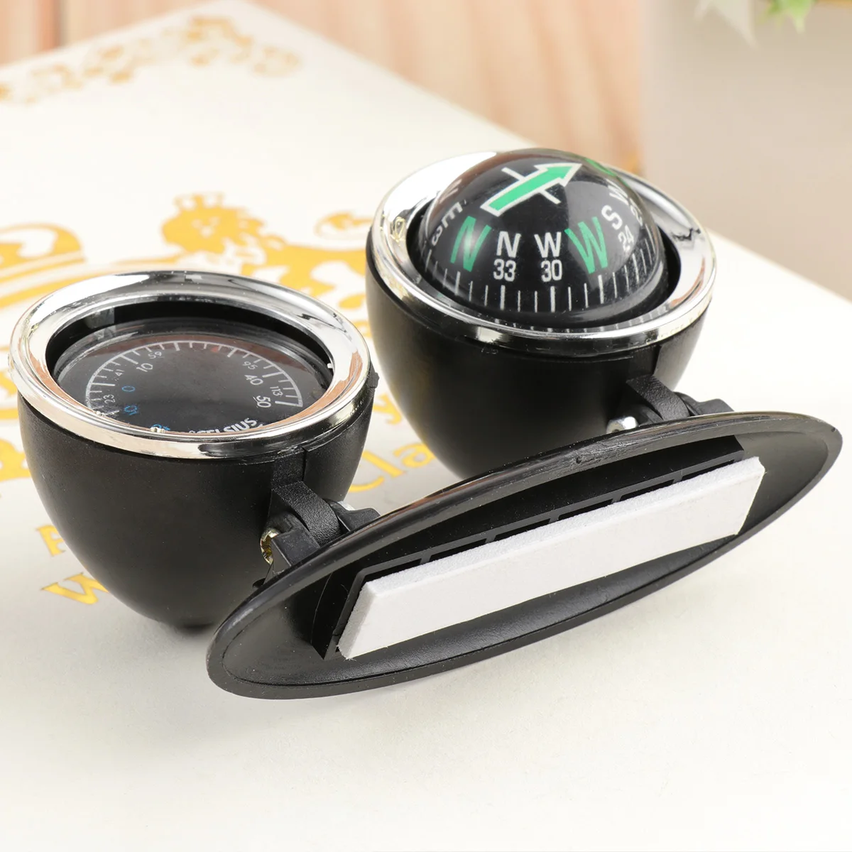 

Car Compass Thermometer 2 In 1 Guide Ball Adjustable Dashboard Navigation Tool High Accuracy Direction Indicator Auto