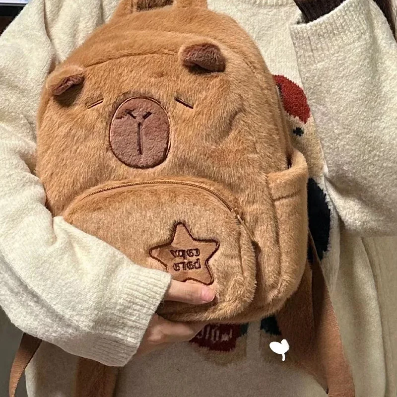 New Cartoon Capybara Kawaii Backpack Anime Pluhs High Capacity Cute High Beauty 3D Shoulders Bag Children Toys for Girl Gifts