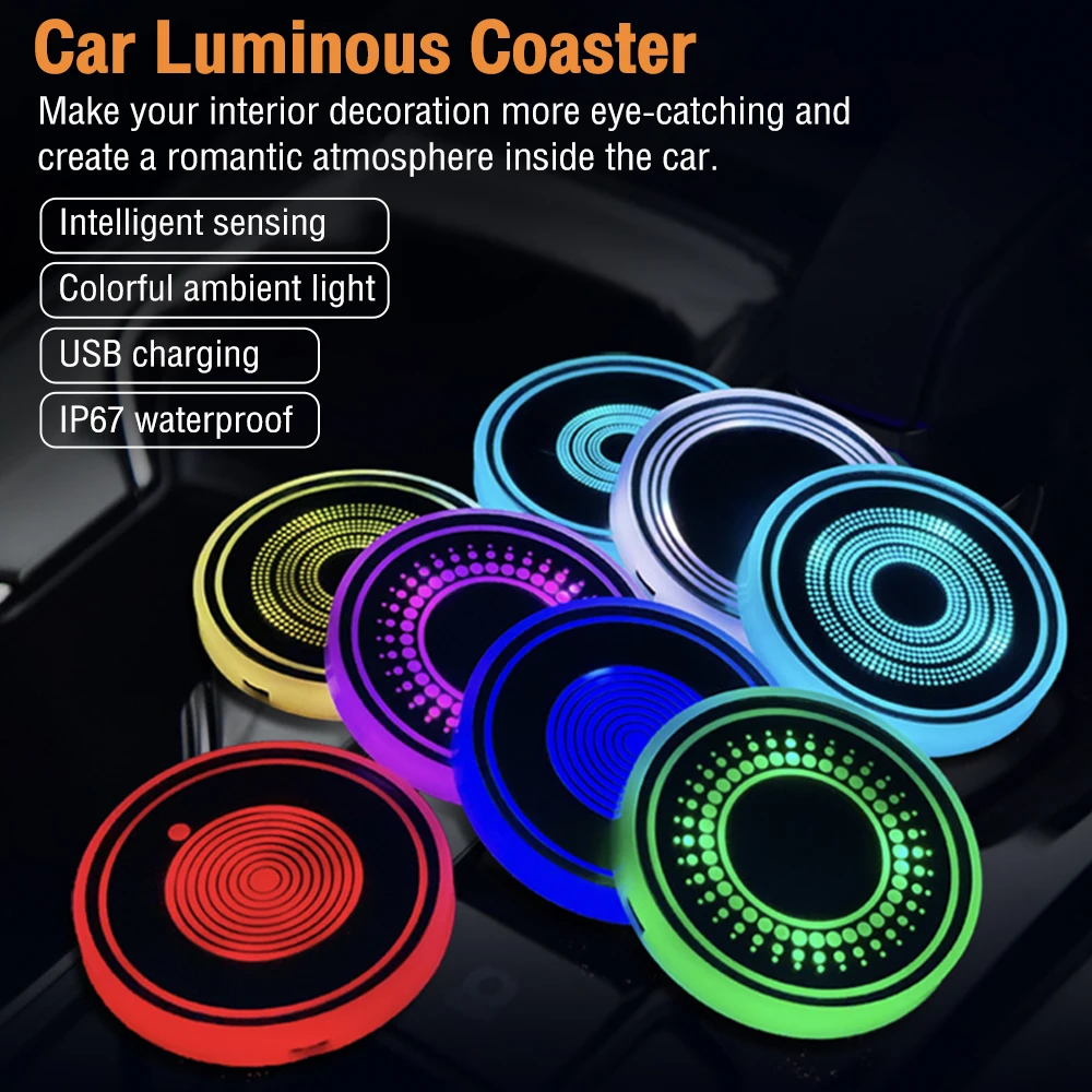 Led Cup Holder Lights For  Car, Rechargeable 7 Color-changing Light Up Cup Holder Insert Coasters, Car Accessories For Teens