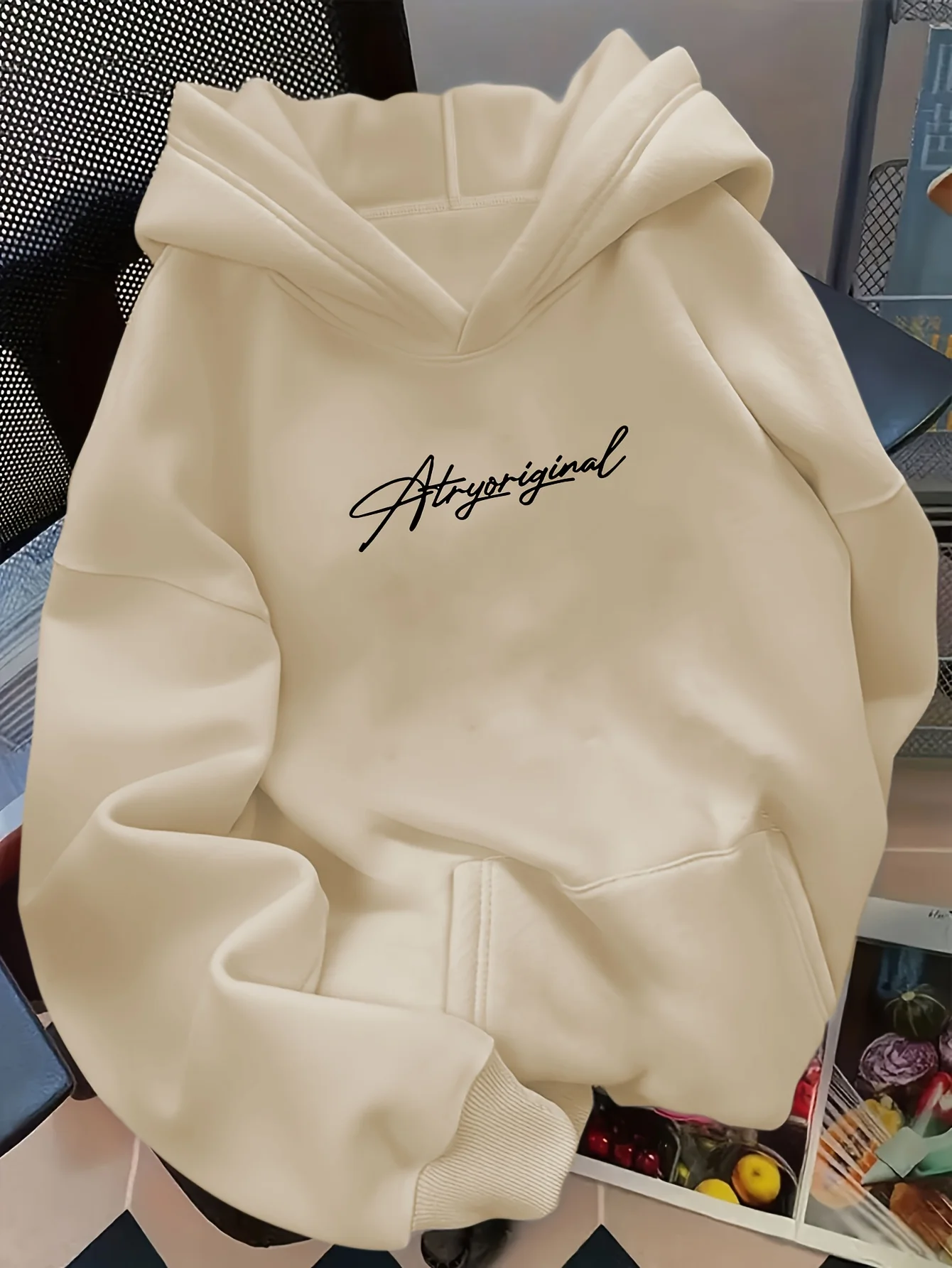 Herren Original Grafik-Hoodie Winter Fleece-Sweatshirt Minimalistischer Schriftzug-Druck Oversized Loose Fit Casual Streetwear Pullover – Detail 2