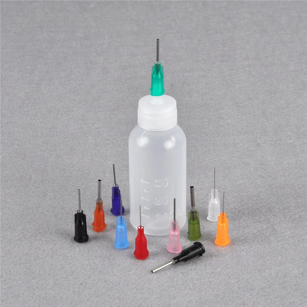 30ml Transparent Polyethylene Needle Dispenser Dispensing Bottle For Rosin Solder Flux Paste + 11 Needles Tools