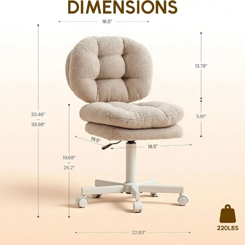 

Chair With Wheels, DoubleLayered Thickened Cushion Makeup Chair With High Backrest, Armless Swivel Ergonomic Comfy Desk Chair F