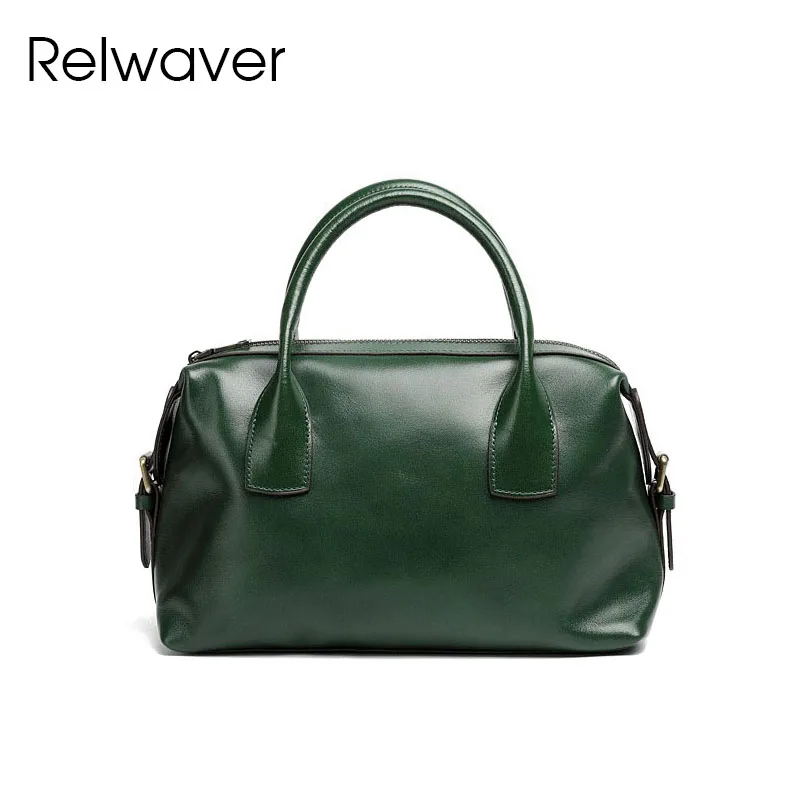 

Relwaver genuine leather Boston bag vintage handbag top handle bag commuting ladies handbag 2026 spring shoulder crossbody bag