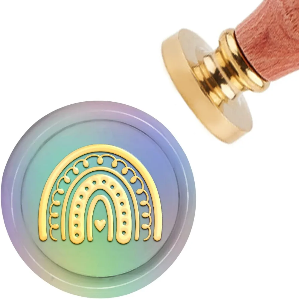 Pieczęć woskowa Tęczowa pieczęć woskowa w stylu vintage 30 mm 1,18 cala Zdejmowana mosiężna pieczęć z drewnianą rączką