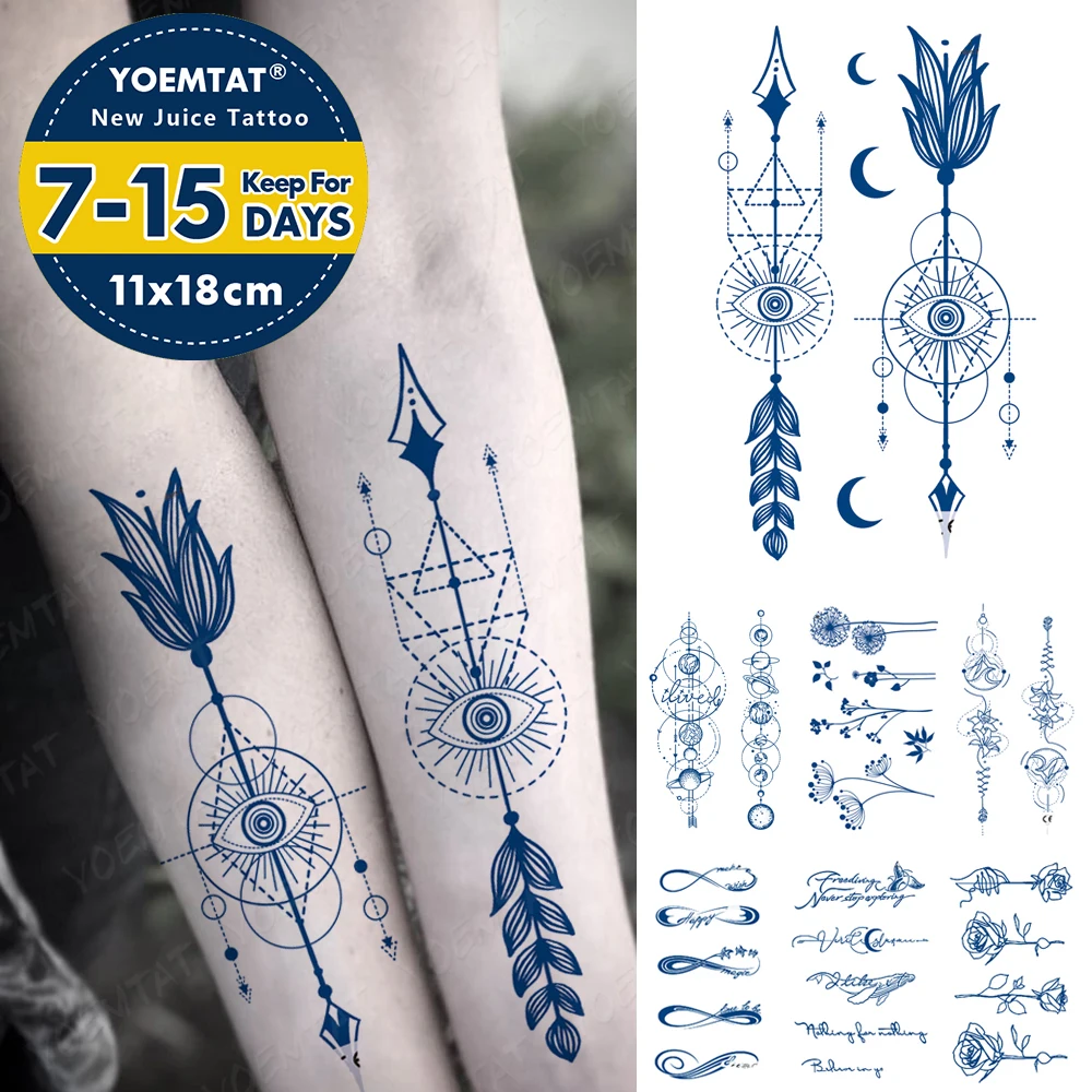 

Semi-Permanent Waterproof Temporary Tattoo Stickers Devil Eye Feather Line Totem Juice Lasting Ink Genipin Herbal Fake Arm Tatoo