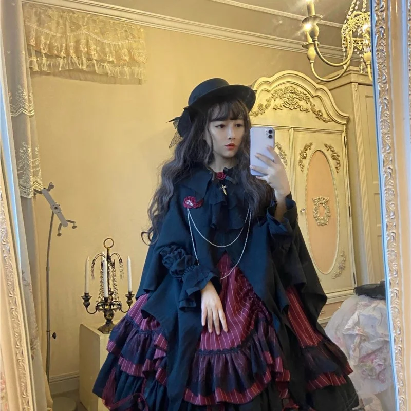 Conjunto de vestido de lana de jaula de Rosa elegante, gótico, Halloween