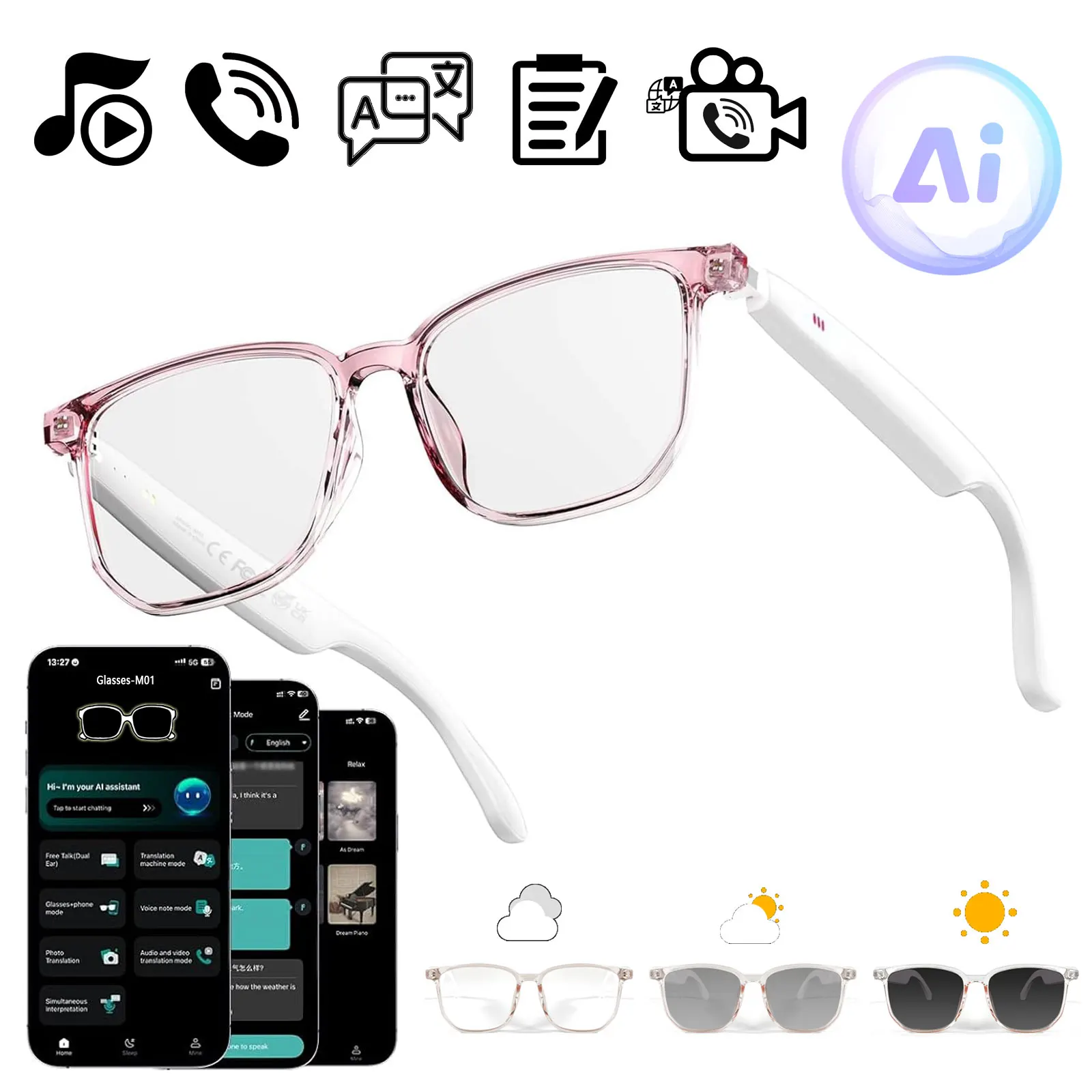

Умные аудиоочки с функцией перевода в реальном времени, воспроизведением Hi-Fi музыки, шумоподавлением для голосовых вызовов и фотохромными линзами