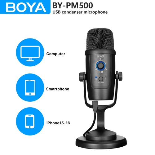 BOYA BY-PM500 micrófono USB condensador para juegos para PC teléfono móvil Android Windows Mac Youtube grabación Streaming Blogger Vlog