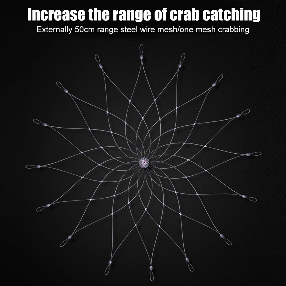 Fishing Crab Trap Net Automatic Open Closing Fishing Crab Trap Net Steel Wire for Saltwater Seawater Outdoor Fishing Accessories