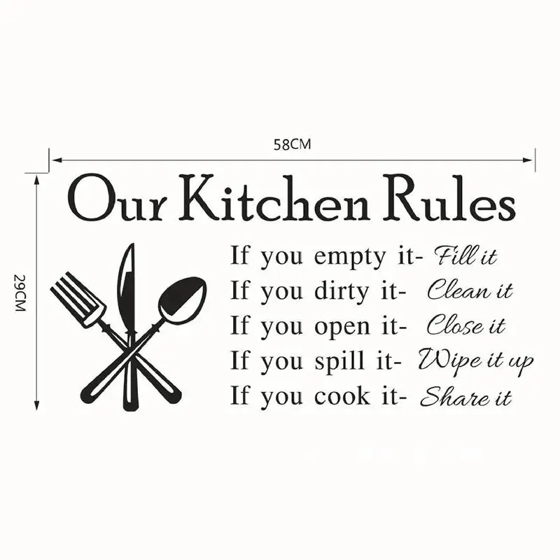 Kitchen Wall Stickers Vinyl Wall Decals for Kitchen English Quote Home Decor Art Decorative Stickers PVC Dining Room For Bar PVC