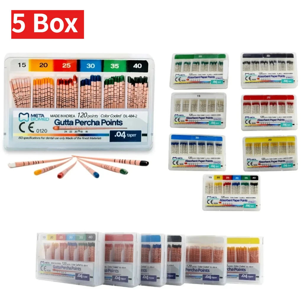 

5 Box Dental Grading GP Filling Fiber Head Meta Gutta Percha Points Cone Root Canal Endodontic Treatment Cone Rod