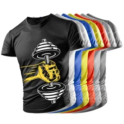 New Summer Gym Dumbbell Casual Tough Guy Muscle Men's T-Shirt 3D Printing Breathable Lightweight Sports Quick Dry Short Sleeves