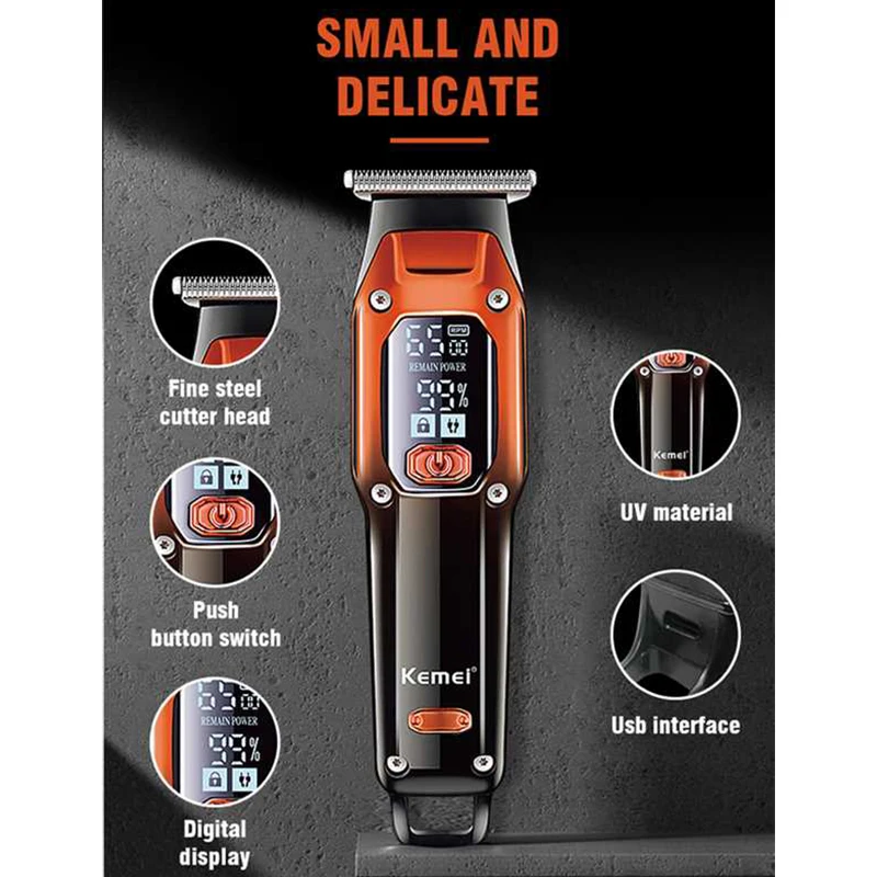Kemei 전기 머리 절단기 전문 무선 머리 깎기 정밀 조정 머리 트리머 디지털 디스플레이 KM-658