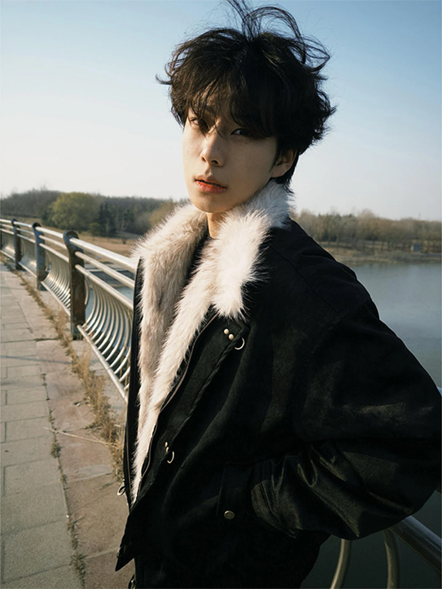 

Men's Thiened Winter Flight Jaet Cotton Coat PU Leather Dyed Zipper Closure Warm Youth Faion Long Sve Regular Fit