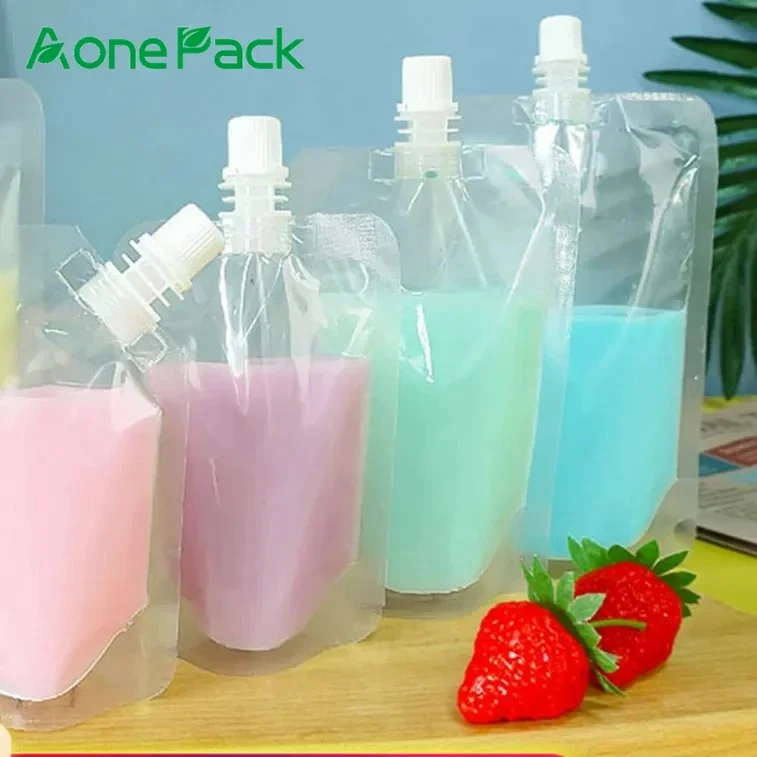 

50pcs Juice Drinking Pouch Custom Plastic Liquid Spout Drink Pouches Transparent Cosmetic Packaging Liquid Water Bags