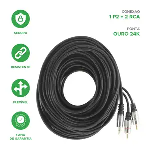 Cabo Profissional De Áudio P2 + 2 Rca Blindado 10 Metros 24k 6 principais vendas cabo 2rca blindado - №3