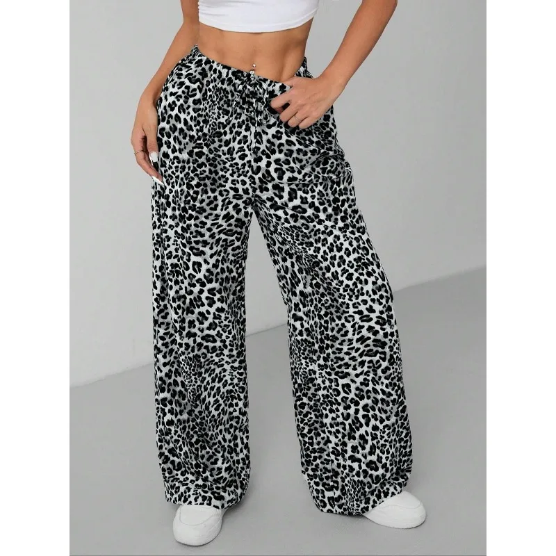 

Plus Size 1XL-5XL New Women's Fashion Leopard Print Wide Leg Pants Ladies Casual High-Waisted Loose-Fit Casual Draping Trousers