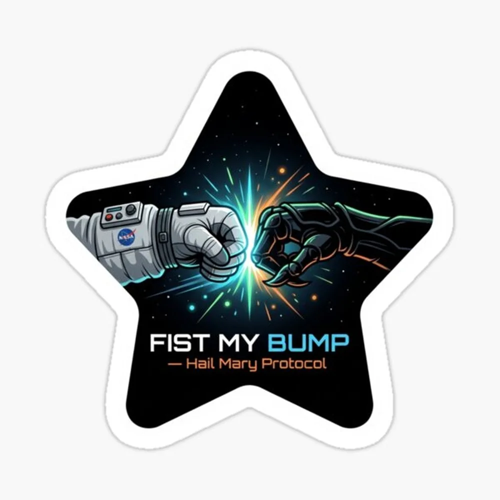 

Наклейка «Fist My Bump» в стиле научной фантастики, вдохновленная проектом «Hail Mary», с минималистичным дизайном на тему космической дружбы, для декора ноутбуков, спален, автомобилей