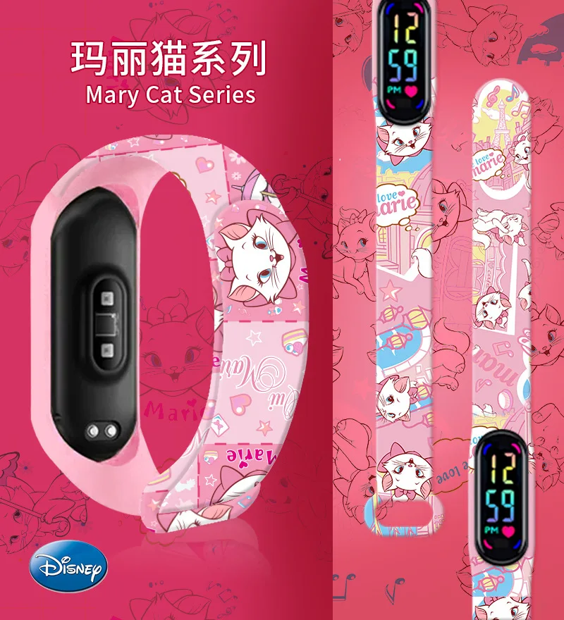 Disney Marie children's watches action figure Mary cat Print LED Electronic Waterproof Sports Watch boys girls birthday gifts