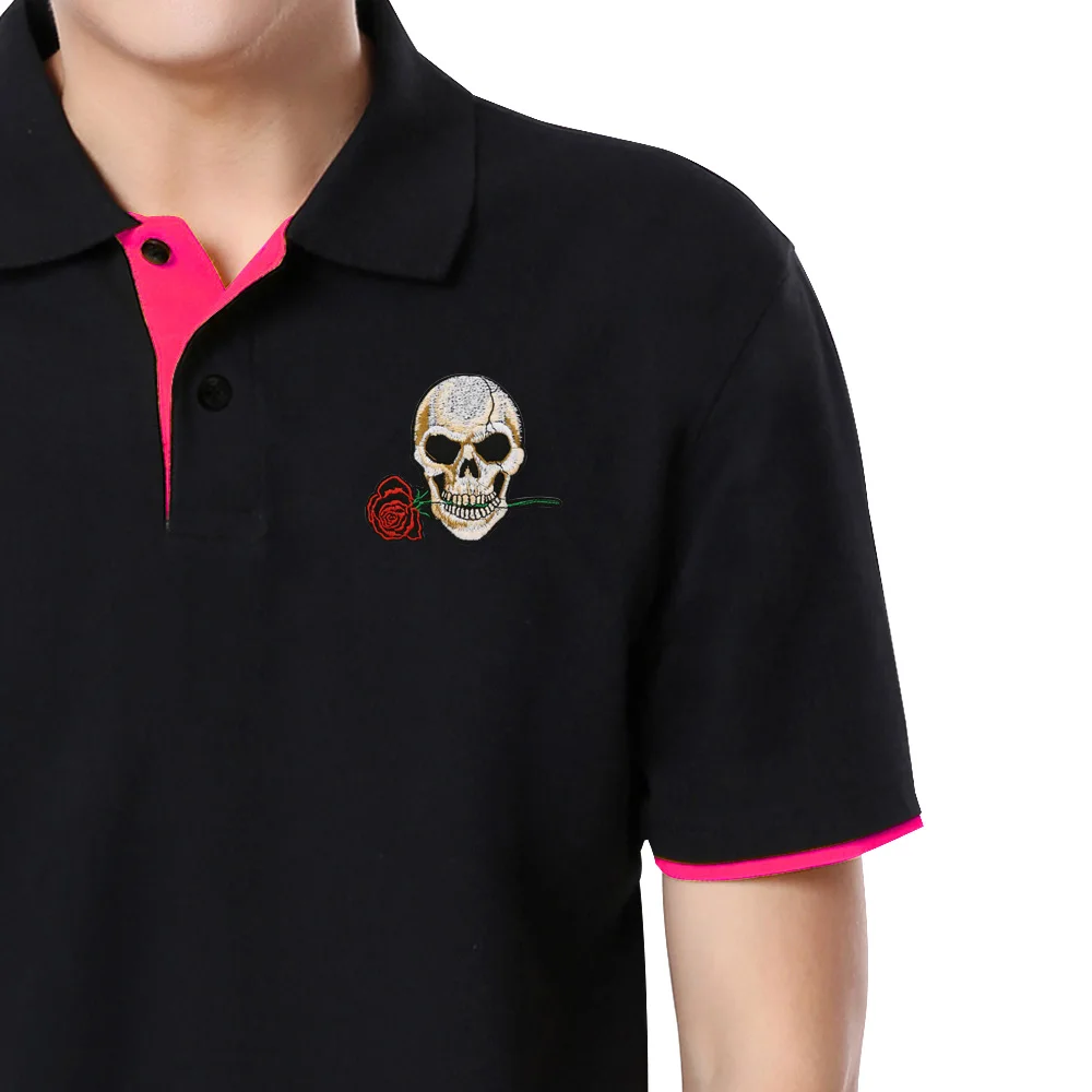 2024 Fashion Brand Clothing Summer Skull Polo Shirt New Style Rose Embroidery Casual Contton Short Sleeve Big size Polos Shirts