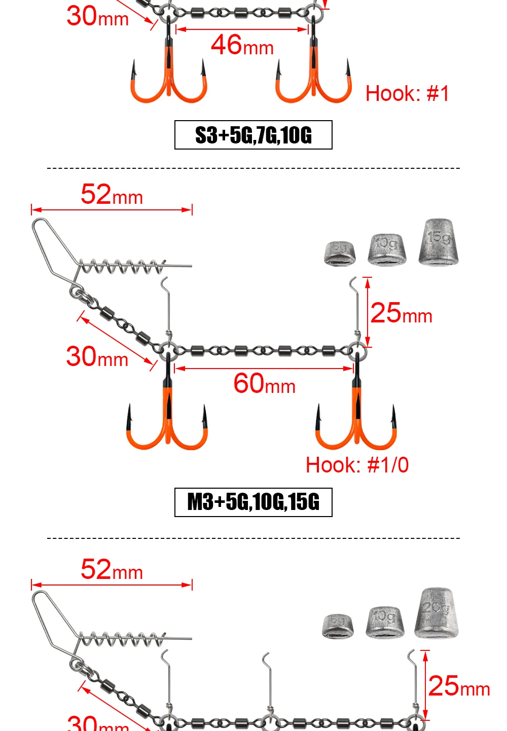 Spinpoler Multi-Depth Flame Stinger Rig UV-Haken mit einstellbarem Sinkergewicht für weichen Köder, Hechtangeln, Köderguss, Trolling, Pesca – Detail 4