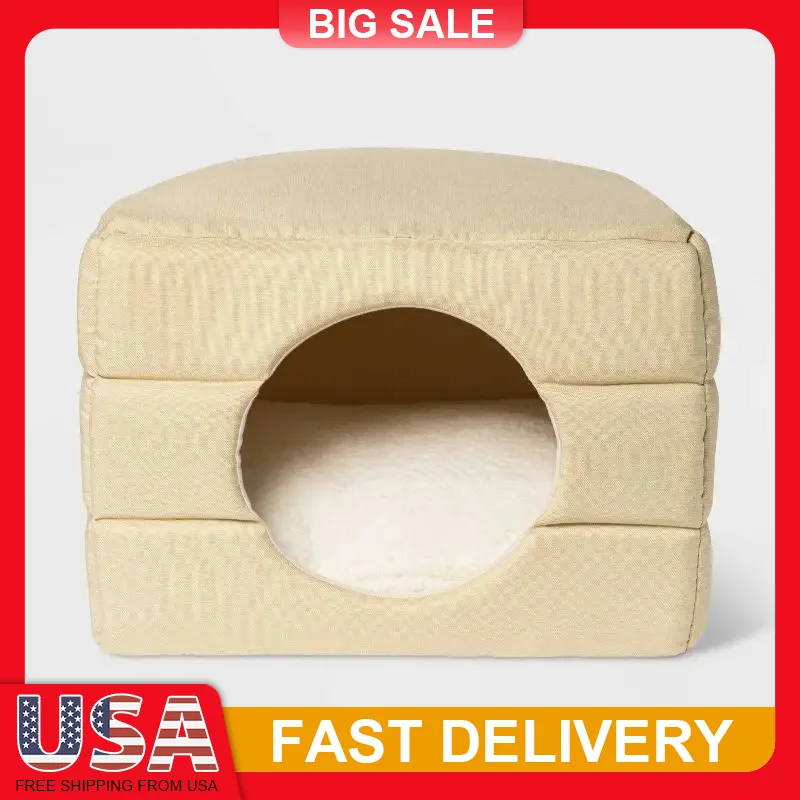 

Small Collapsible Cave Dog Bed Enclosed Design Faux Shearling Non Slip Bottom Cozy Warm Up to 25lbs Converts to Open Bed