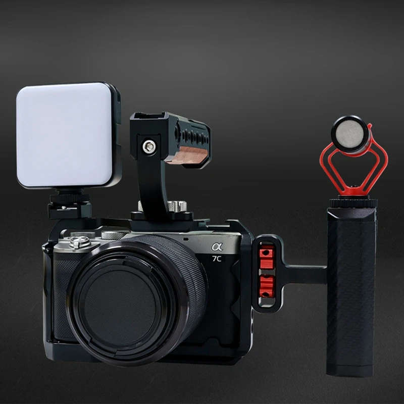 Universal อลูมิเนียมด้านข้าง Handle Grip Built-In ประแจรองเท้าเย็นสำหรับกล้อง DSLR Cage เติม Microphone Lampu