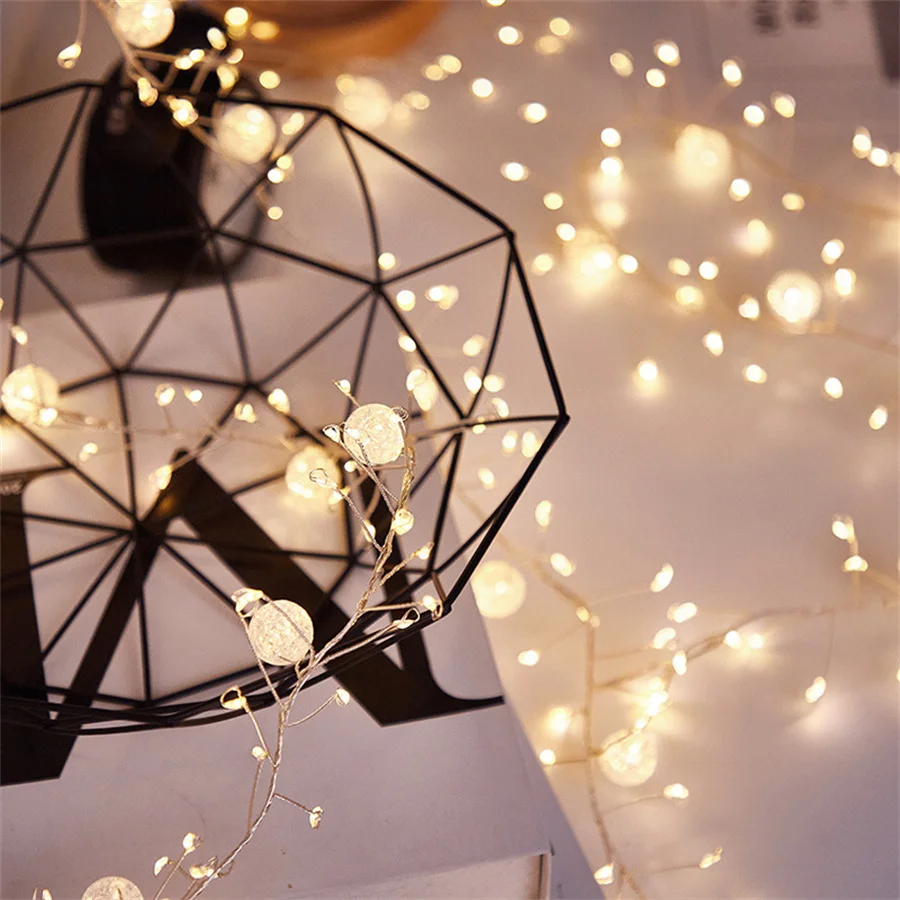 LED Firecracker Fairy Light Outdoor Waterproof Crystal Crackle Ball String Light For Christmas Tree Home Party Holiday Garden