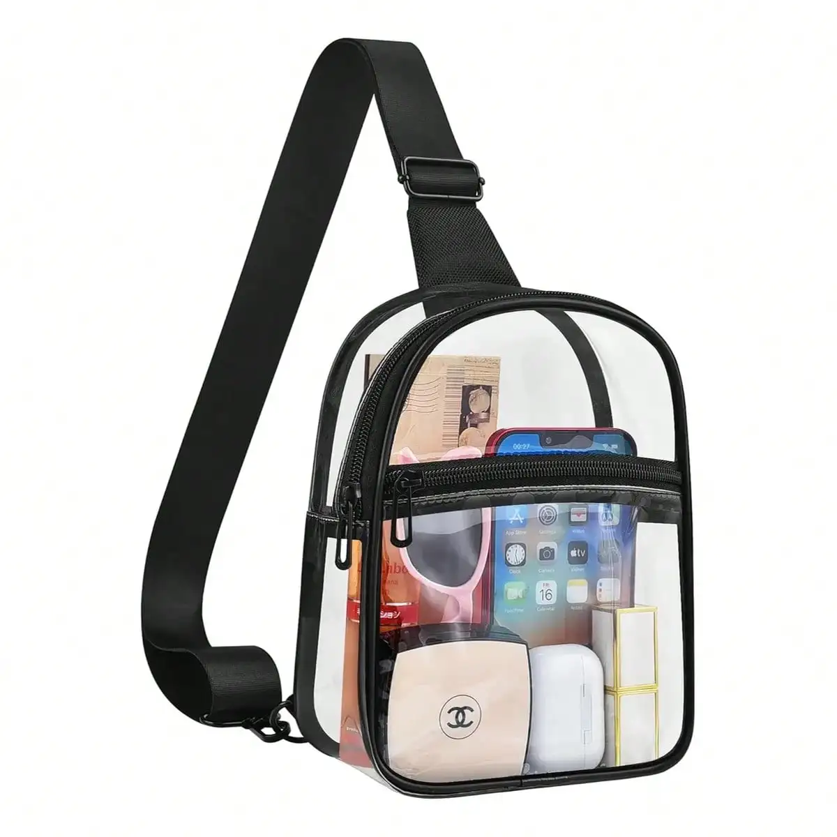حقيبة صدر شفافة من مادة PVC - حقيبة كتف شفافة للعودة إلى المدرسة والرياضة والحفلات الموسيقية والسفر