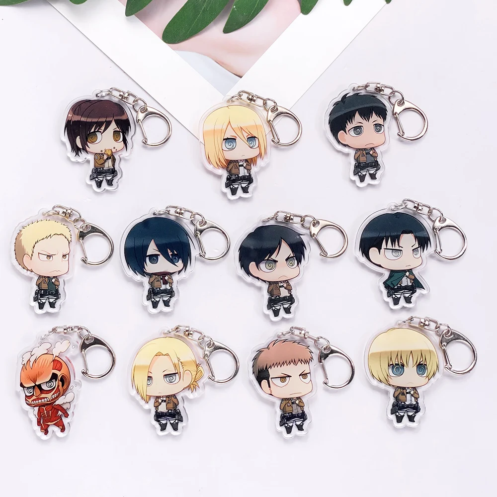 LLavero de acrílico de personajes de Anime Attack on Titan, accesorios creativos para bolso Kawaii, llavero colgante para mochila, regalos para seguidores