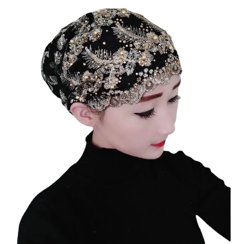 

2023 Summer Breathable Turban Cap Exquisite Embroidery Women's Beanies Bonnet Muslim Headscarf Hat Ladies Head Wraps Ready Hijab