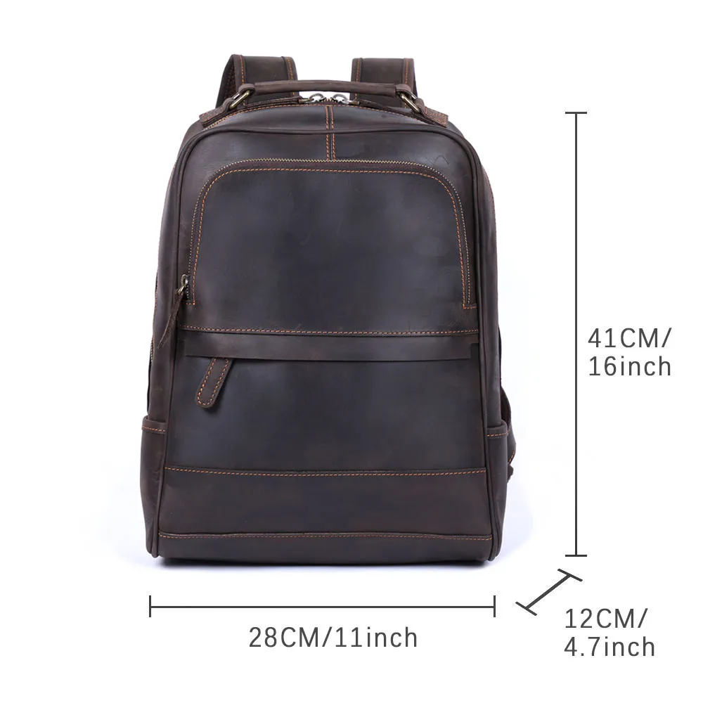 S.WORKER Vintage Echtleder-Rucksack für Herren, Große Laptop-Schultertasche, Klassische Vintage Crazy Horse Reise- und Schultasche – Detail 3