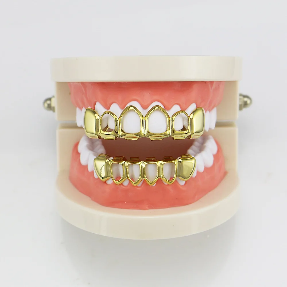 Klassische 4-Hohlzahn-Grillz 6/6 Set Hip-Hop Gold Silber Siebenfarbige Zahnkappen Unisex-Schmuck für Cosplay – Detail 4