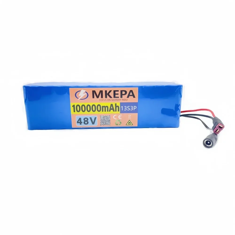 13S3P 48V 100000mAh lithium-ion battery pack, suitable for 54.6V electric bicycle with 1000W BMS and Kick scooter. charger