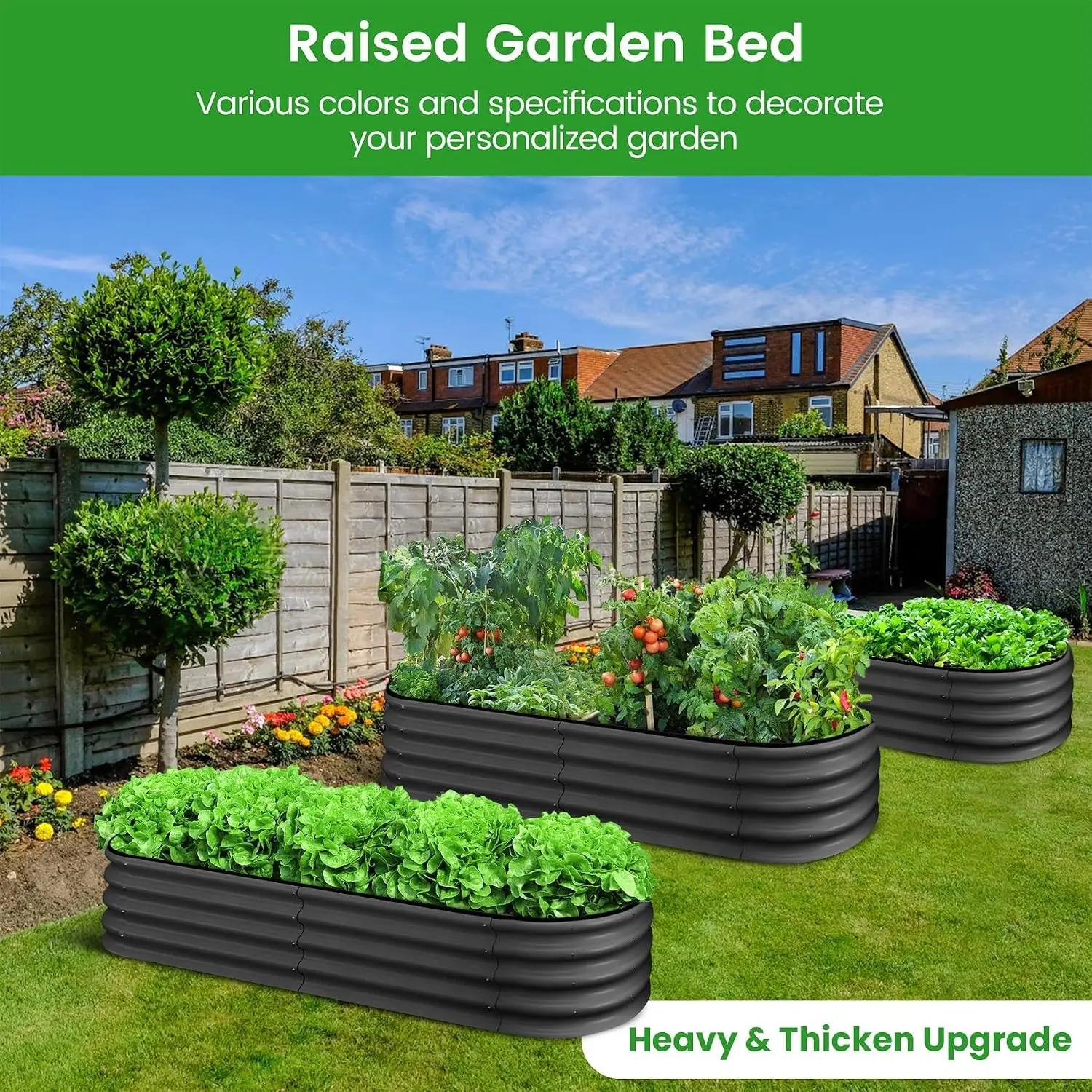 2 Pcs 4.5x2x1 ft Oval Raised Garden Bed, Galvanized Raised Beds,Open-Ended Base Metal Raised Planter Beds,Garden Bed Outdoor,Planter Raised Boxes for Vegetables, Flowers,Tool-Free Asse,Gray