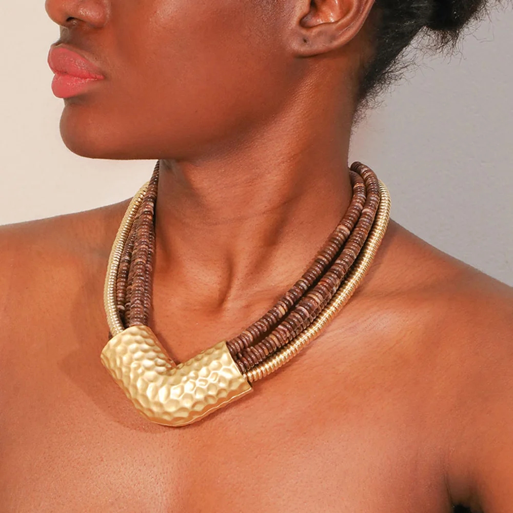 

Fashion Exaggerated Statement Beads Necklace with Geometric Pendant for Women Girl Wedding Party Jewelry
