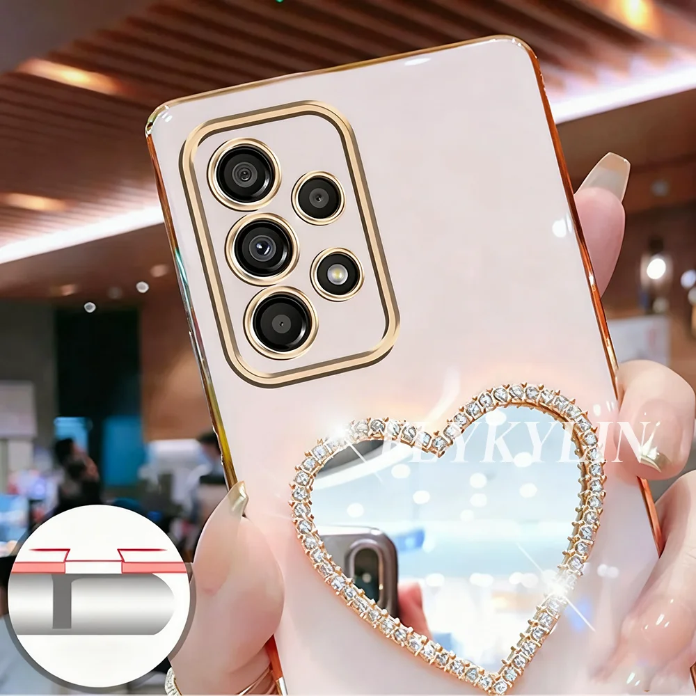 لسامسونج A53 A33 A13 A14 A54 A04 A34 A24 A05 A35 A55 A25 A15 الحب مرآة مع سلسلة كريستال مطلي لينة قذيفة #3