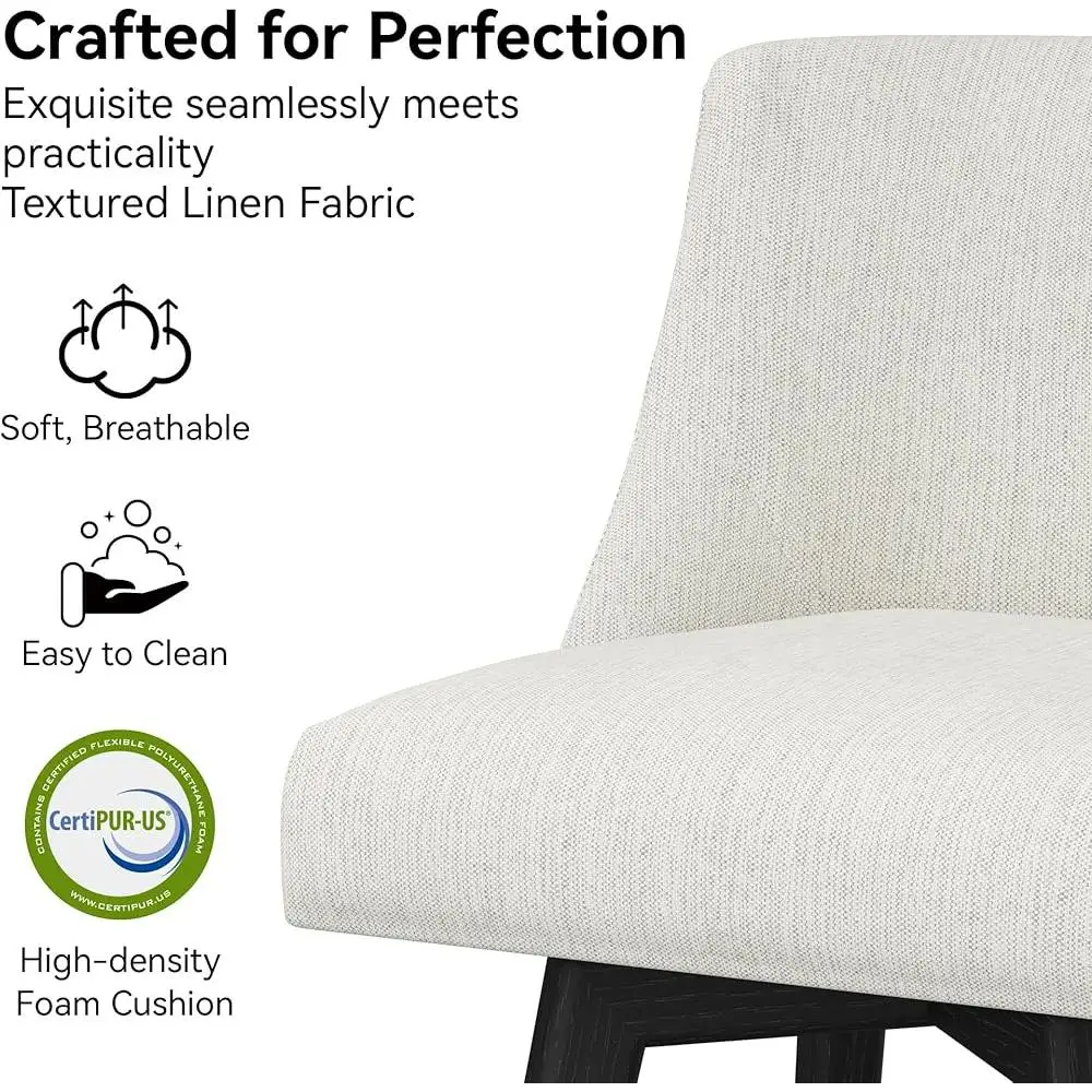Counter Height Swivel Bar Stools Set of 2 Fabric Upholstered Modern Kitchen Stools with Back Rest Comfortable Design Home Dining