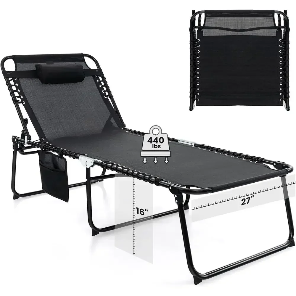 Oversized 440lbs Capacity Beach Tanning Chair with Adjustable Backrest and Removable Pillow, Portable Outdoor Lounger for Patio,