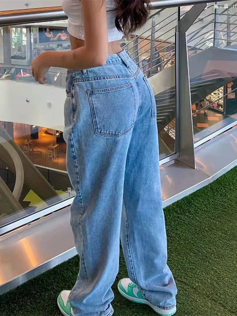Streetwear Jeans Baggy Hosen Herbst Kleidung Frauen Mittlere Taille Gerade Hosen Denim Hosen Casual Grundlegende Jean Hosen Denim Hosen