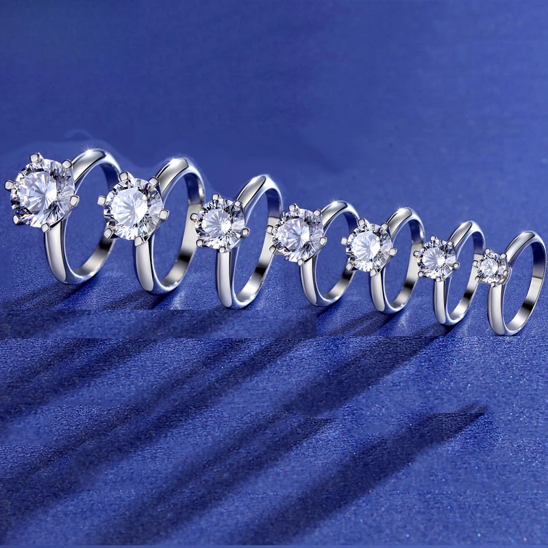 

925 Sterling Silver 6 Prong Ring for Women Classic Simple Moissanite Engagement Ring 2025 Free Shipping