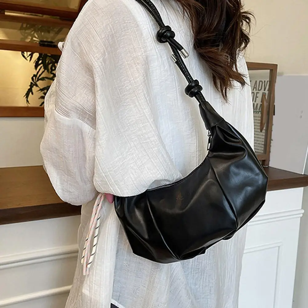 Umhängetasche für Damen, Kunstleder-Schultertasche, plissierte Halbmond-Hobo-Tasche, Unterarm-Tasche, lässige Umhängetasche, Messenger-Tasche – Detail 19