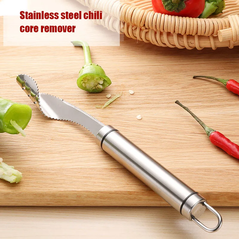 

Jalapeno Pepper Chili Corer Remover Stainless Steel Corer Multifunctional Fruit Knife Coring Seed Digger Kitchen Accessories