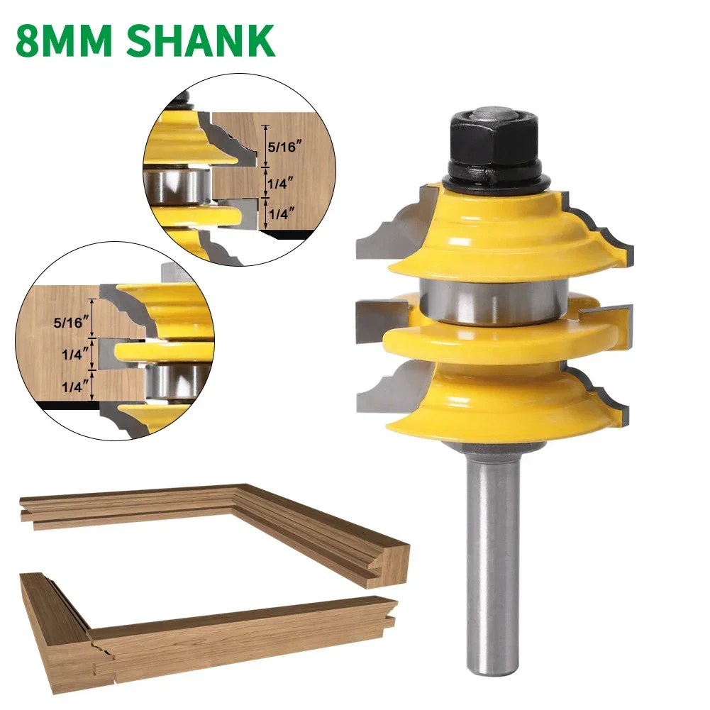 1PC 8MM Shank Milling Cutter Wood Carving Rail & Stile Router Bit Ogee Stacked Wood Cutting Tool Woodworking Router Bits Tools