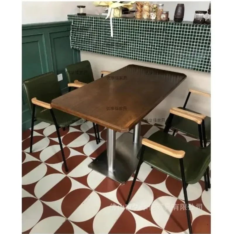 

Vintage Solid Wood Dining Table Set, Rectangle 4-Person Café Table for Dessert and Tea Shops Dining Table Set Furniture