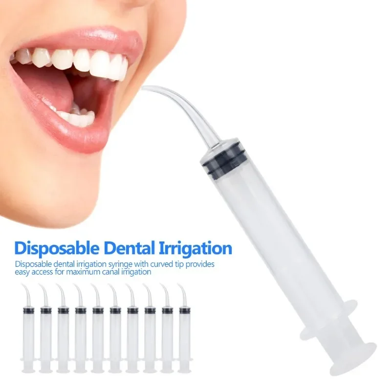 Seringa de irrigação dentária descartável com ponta curvada, injetor de 12cc, instrumentos de clareamento dental, ferramentas de cuidados de higiene oral com 10 peças