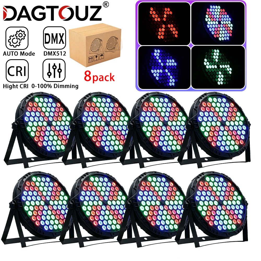 

DAGTOUZ 8PCS 84 LED RGB Stage Light Disco Light Sound Activated DMX512 Par Light For Party Bar Club Disco DJ Show Stage Lighting