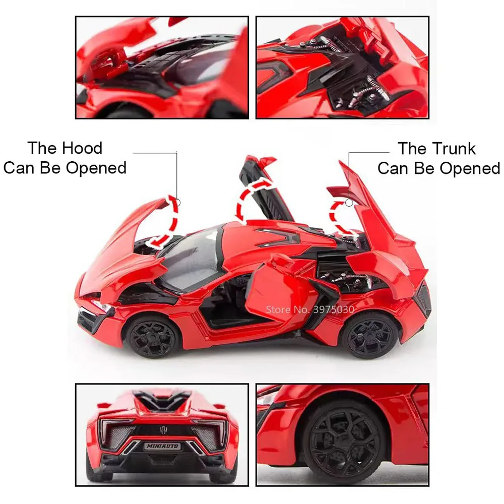 1:32 alliage moulé sous pression Lykan voitures de Police modèles jouets 4 portes véhicules ouverts roue retirer lumière musique sport voiture modèle ornement